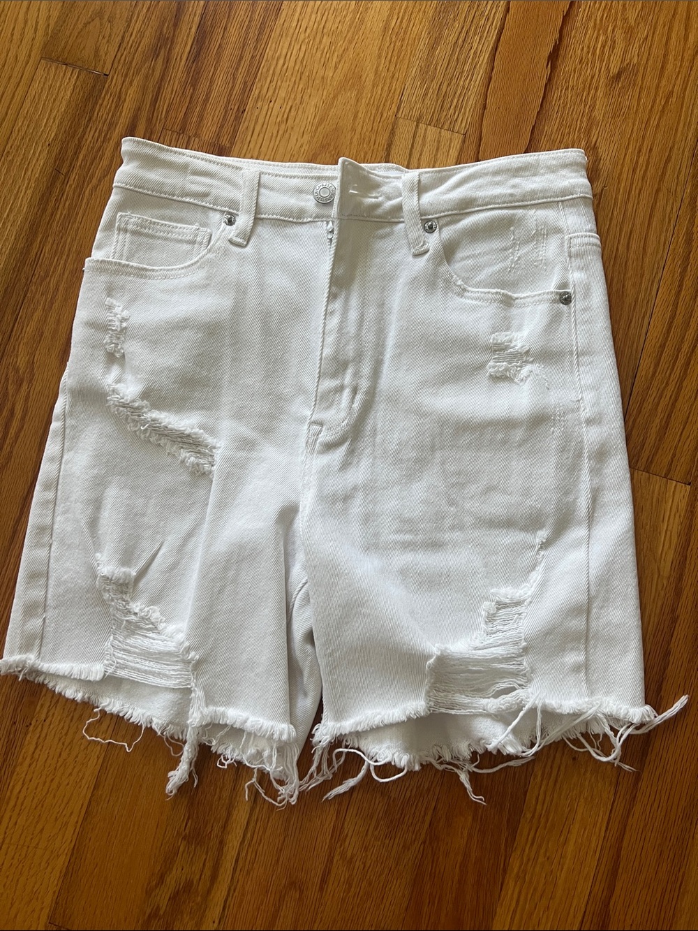 High-Rise White Distressed Women’s Denim Shorts